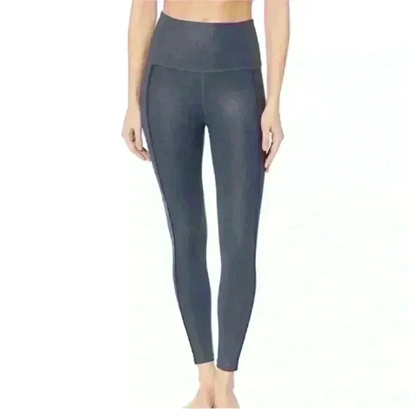 Beyond Yoga Smoky Blue Cropped Leggings With Faux Leather Effect Size Small EUC! - Picture 3 of 9